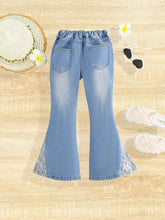 Young Girls' Solid Color Casual Flared Jeans With Pockets
